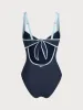 Blue Contrast Trim Knotted One-Piece Swimsuit sold by BERLOOK