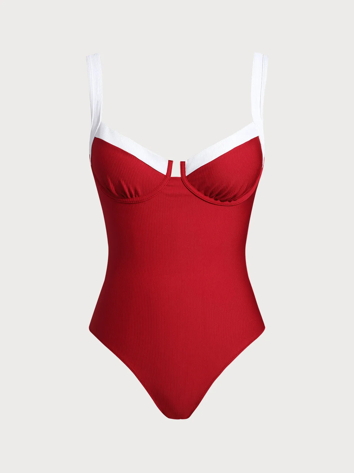 Red Contrast Trim Knotted One-Piece Swimsuit sold by BERLOOK