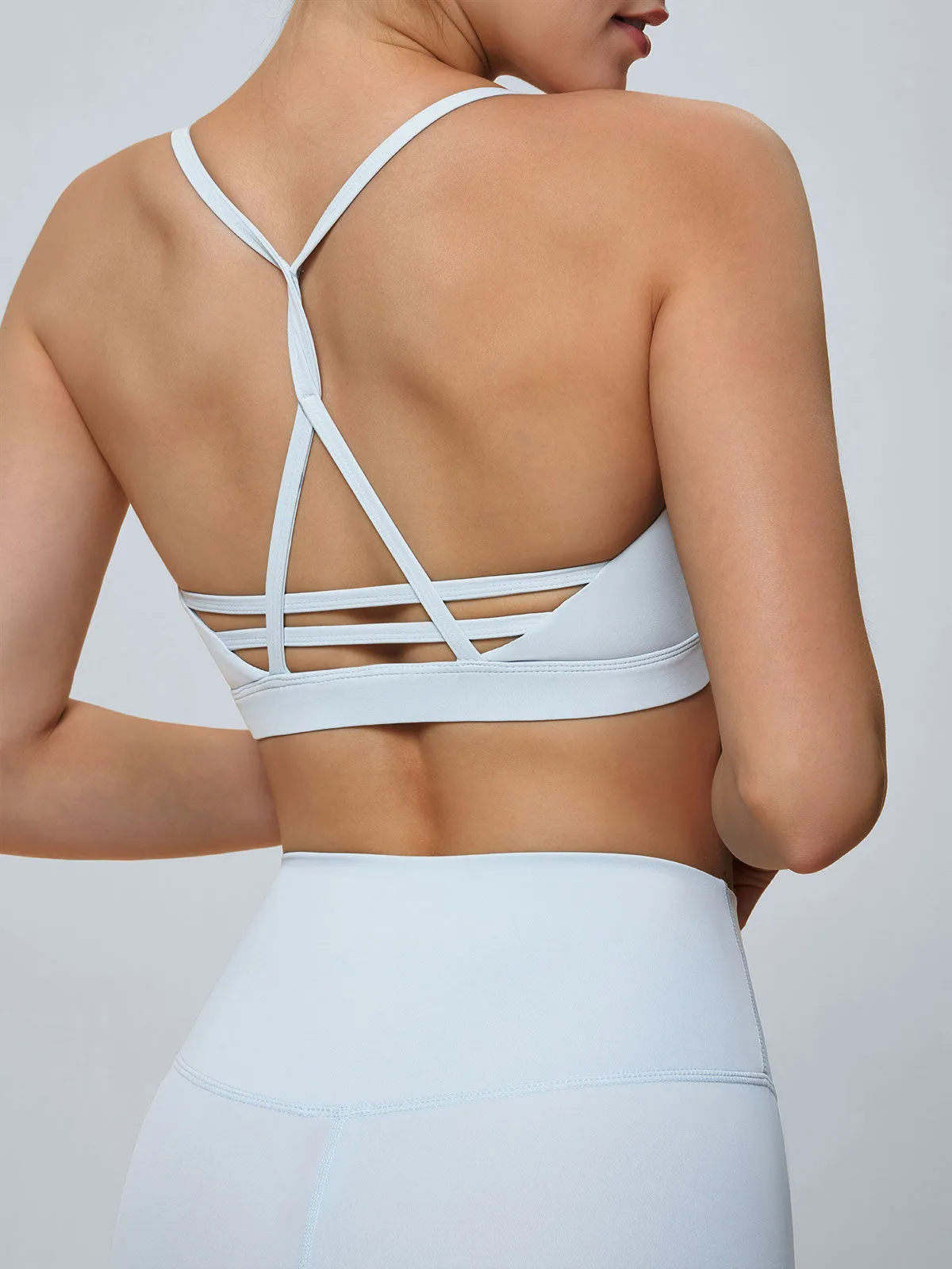 Light Blue Twist-Back Exercise Sports Bra - Light Support sold by BERLOOK