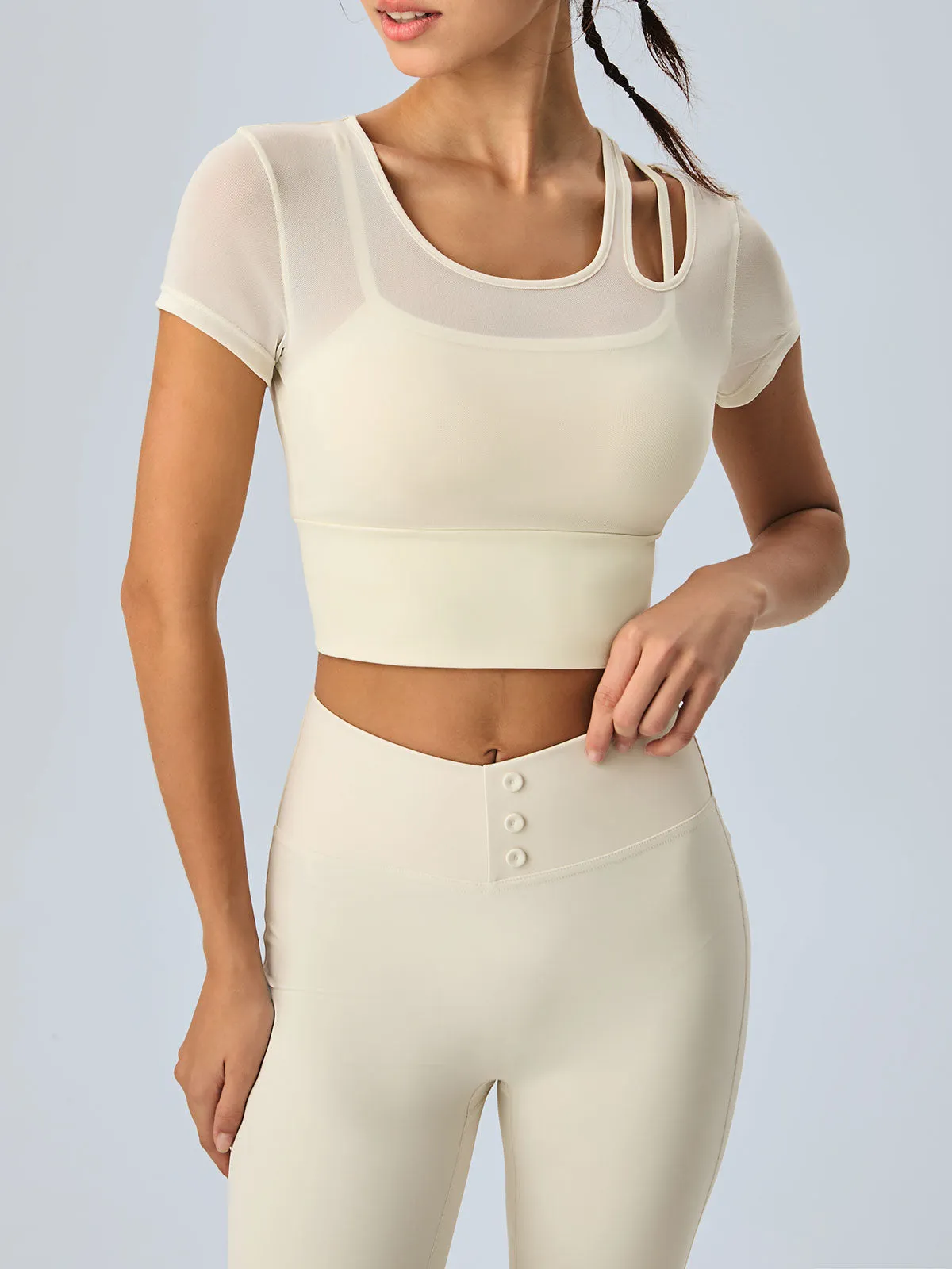 Cut Out X Cross Short Sleeve Top--Light Support sold by BERLOOK