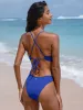 Blue Twist Backless Bikini Top sold by BERLOOK