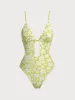 Light Green Jacquard Cut Out One-Piece Swimsuit sold by BERLOOK