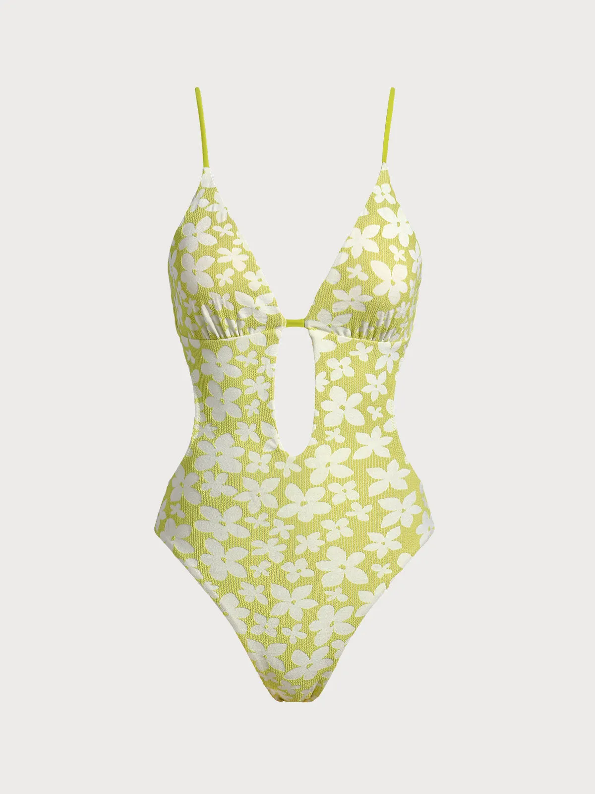 Light Green Jacquard Cut Out One-Piece Swimsuit sold by BERLOOK product image thumbnail 5