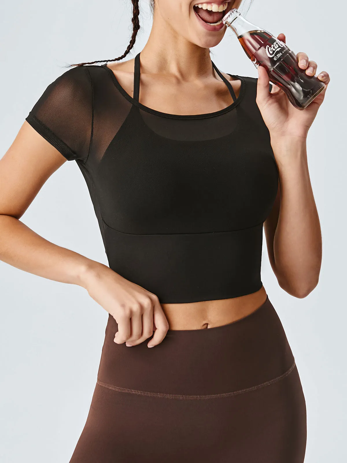 Black Backless Cross Short Sleeve Top sold by BERLOOK product image thumbnail 3
