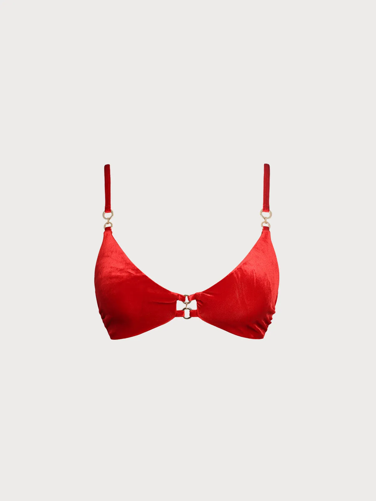 Red Velvet O-Ring X-Strap Bikini Top sold by BERLOOK