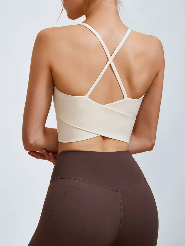 Cream V Neck X-Cross Sports Bra - Medium Support sold by BERLOOK