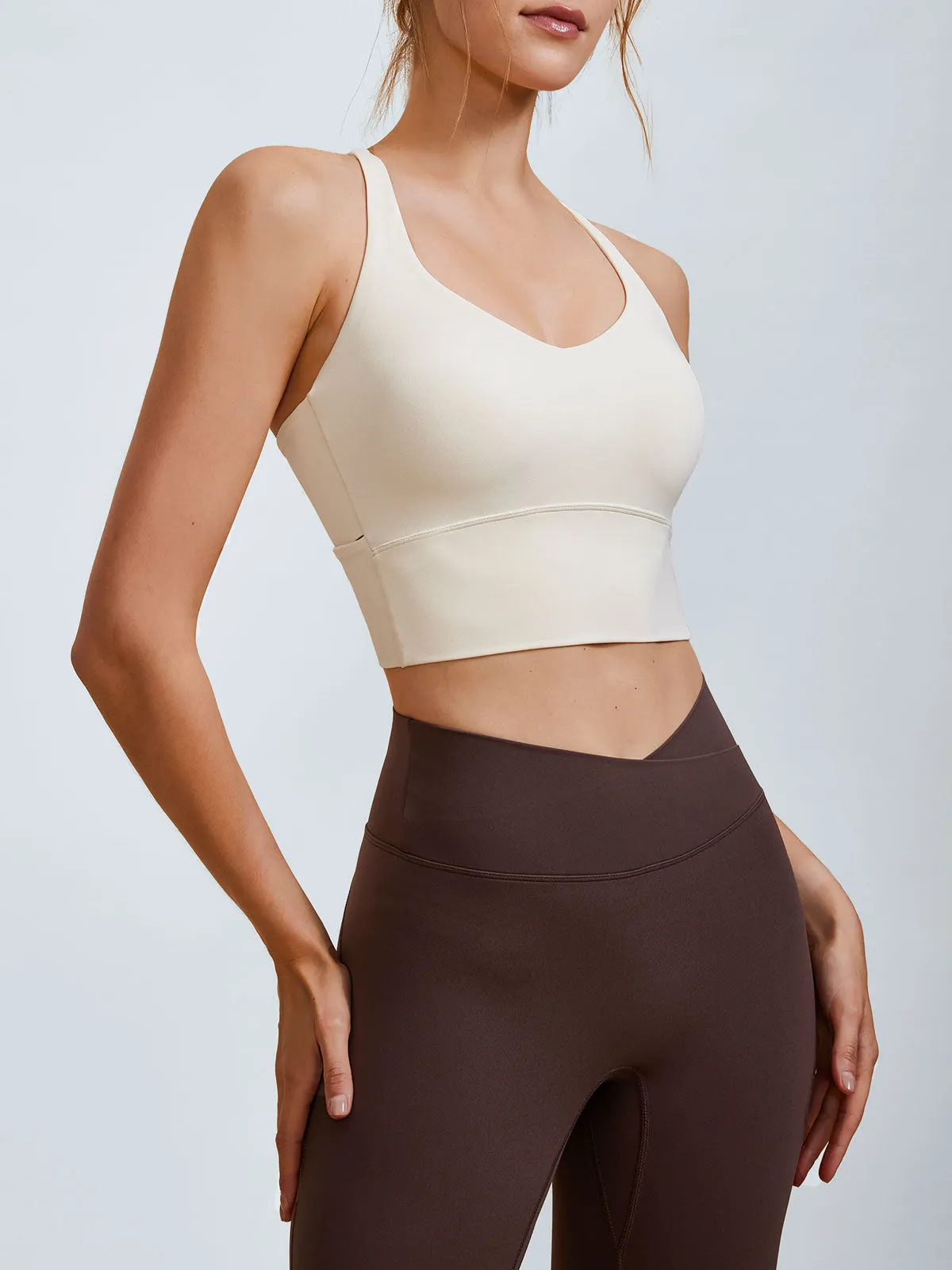 Cream V Neck X-Cross Sports Bra - Medium Support sold by BERLOOK product image thumbnail 3