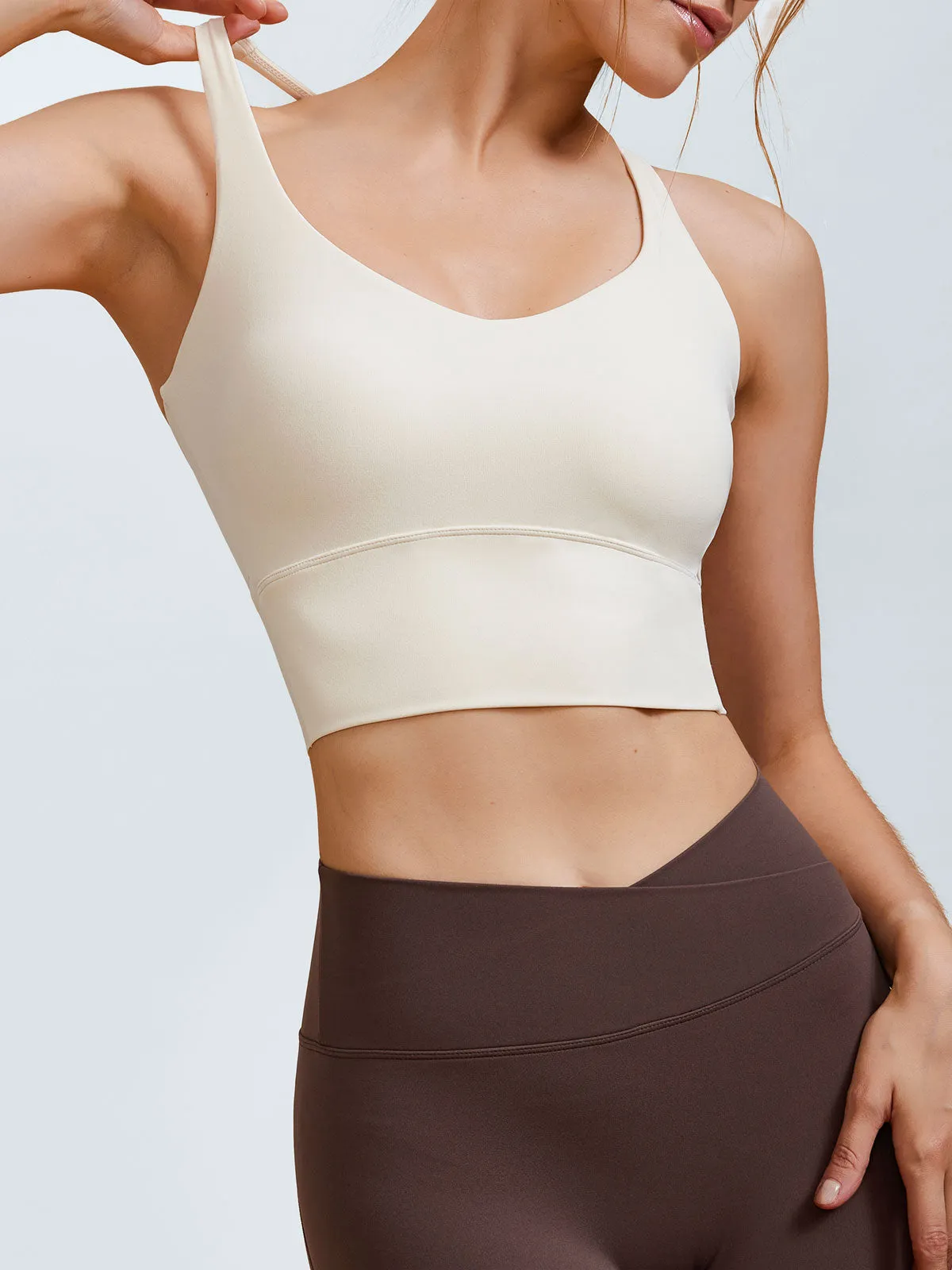Cream V Neck X-Cross Sports Bra - Medium Support sold by BERLOOK product image thumbnail 2