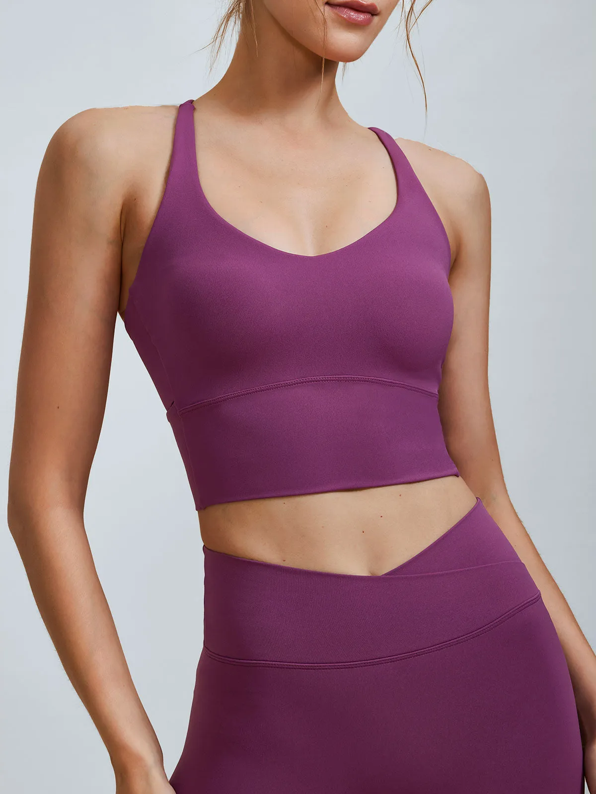 Purple V Neck X-Cross Sports Bra - Medium Support sold by BERLOOK product image thumbnail 2