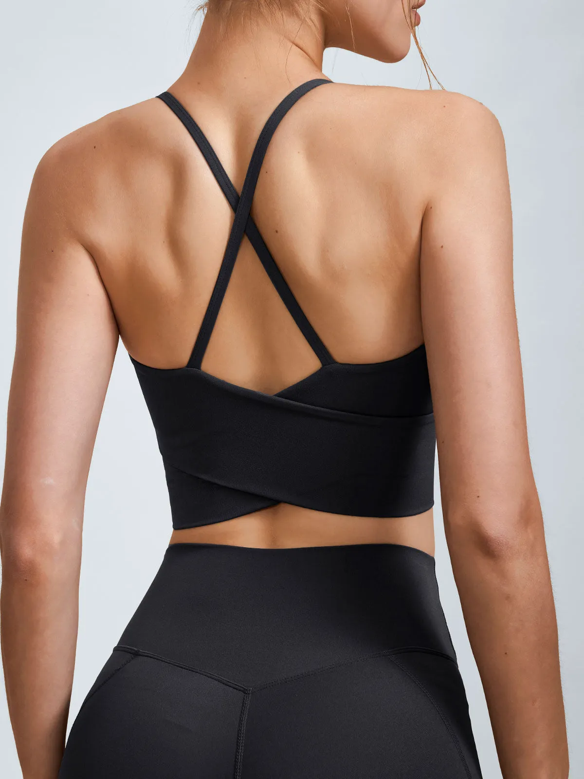 Black V Neck X-Cross Sports Bra - Medium Support sold by BERLOOK