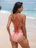 Red Striped X Cross Bikini Top sold by BERLOOK