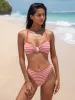 Red Striped X Cross Bikini Top sold by BERLOOK