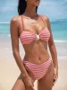 Red Striped X Cross Bikini Top sold by BERLOOK
