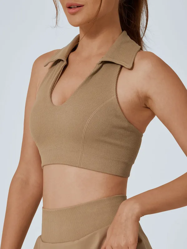 Khaki Collar Tank Top - Medium Support sold by BERLOOK