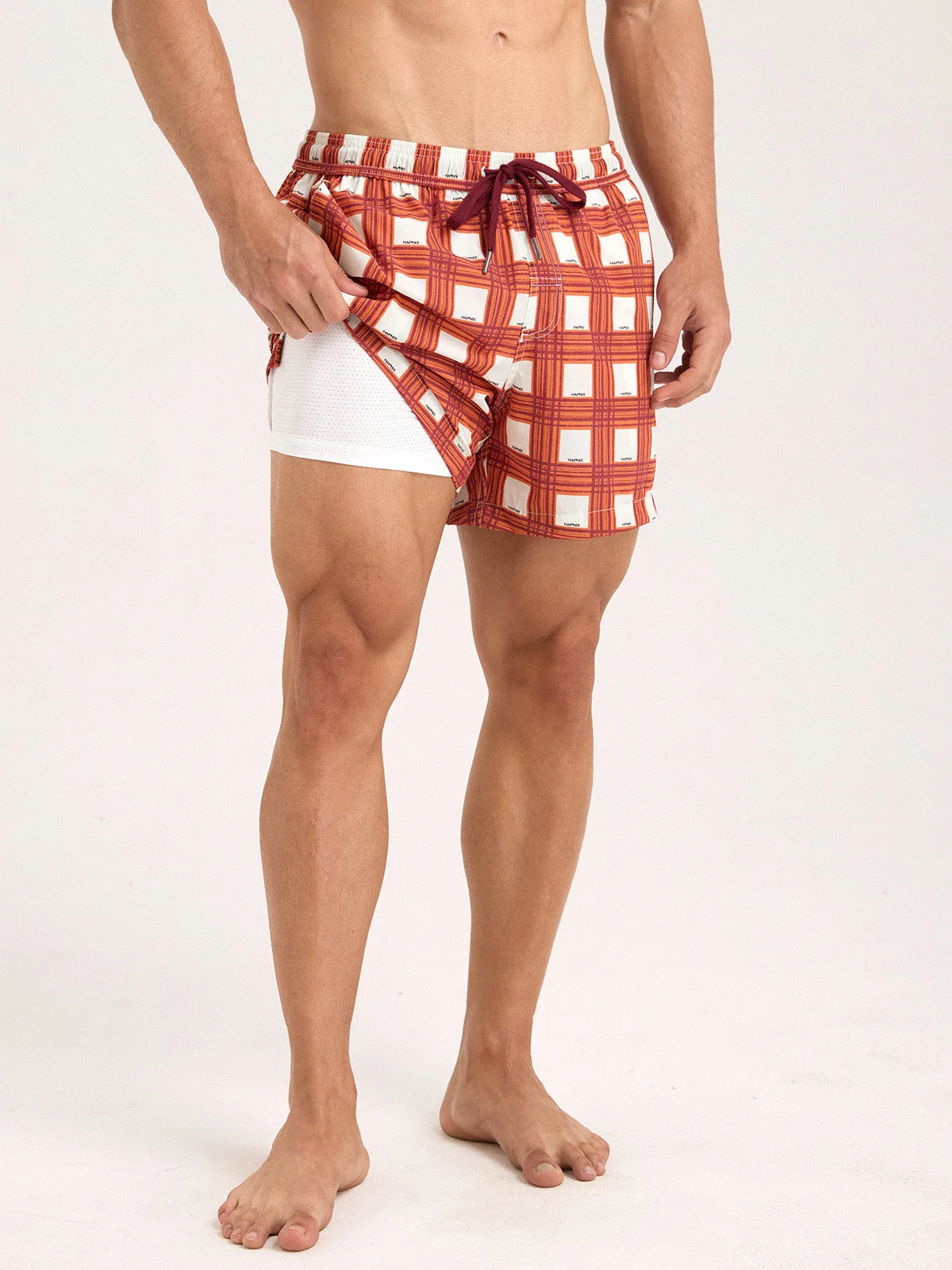 Hapnix® - Men's Waffle Red Plaid 5" Swim Trunks sold by BERLOOK product image thumbnail 2