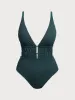 Dark Green Drawstring Plus Size One-Piece Swimsuit sold by BERLOOK