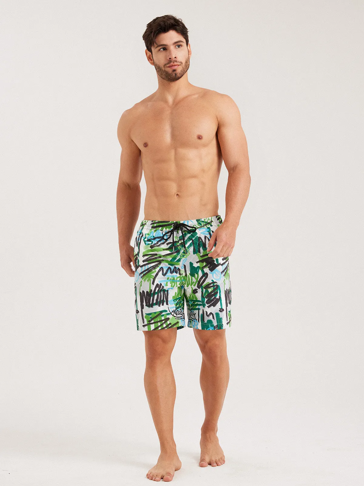 Hapnix® - Men's Green Printed 7" Swim Trunks sold by BERLOOK product image thumbnail 5