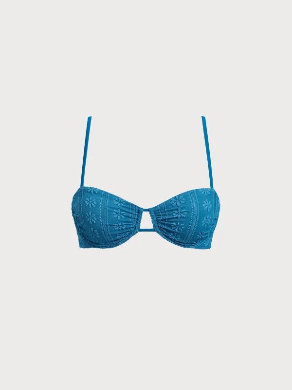 Blue Jacquard Underwire Bikini Top sold by BERLOOK