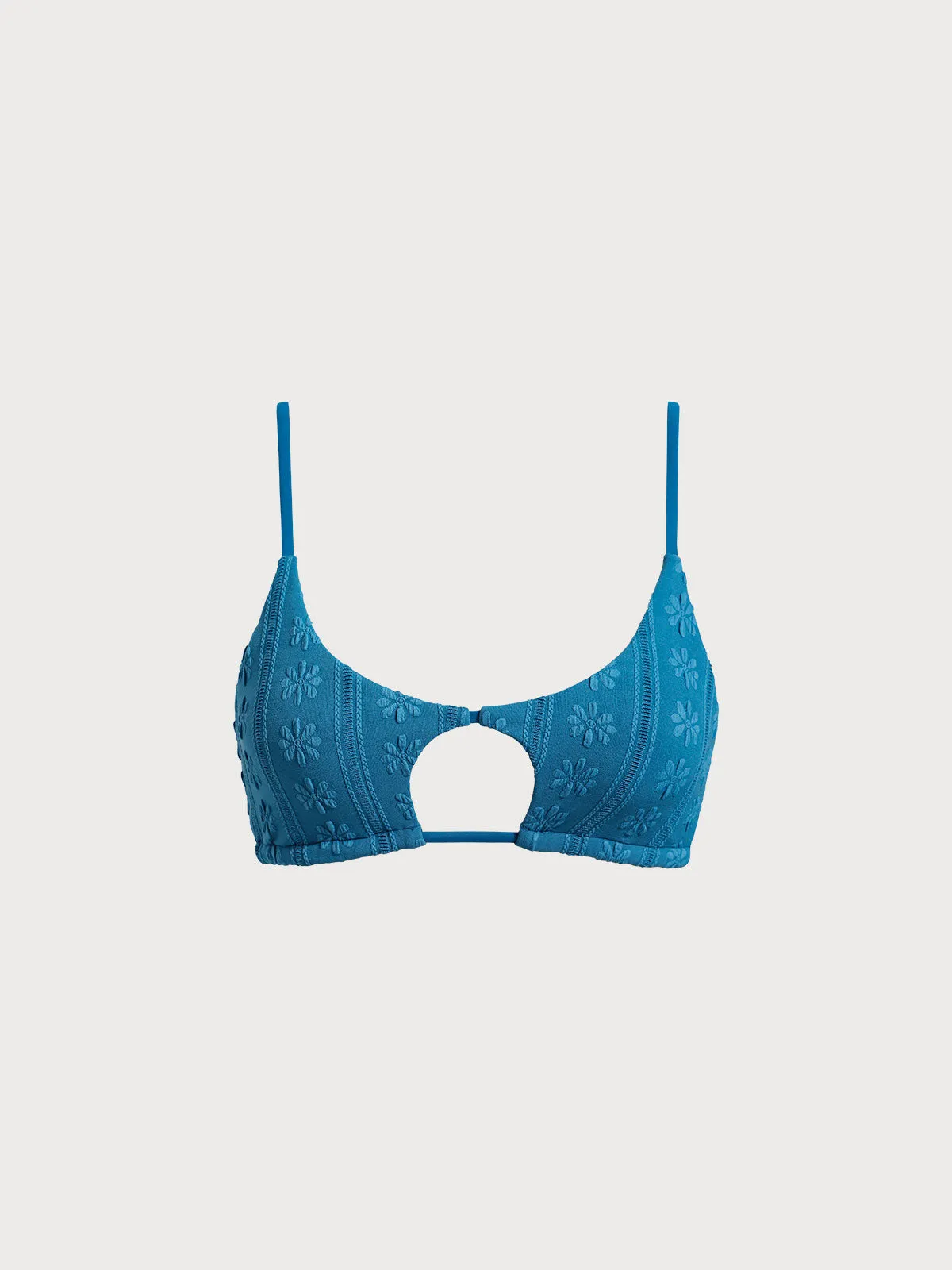 Blue Jacquard Cut Out Bikini Top sold by BERLOOK