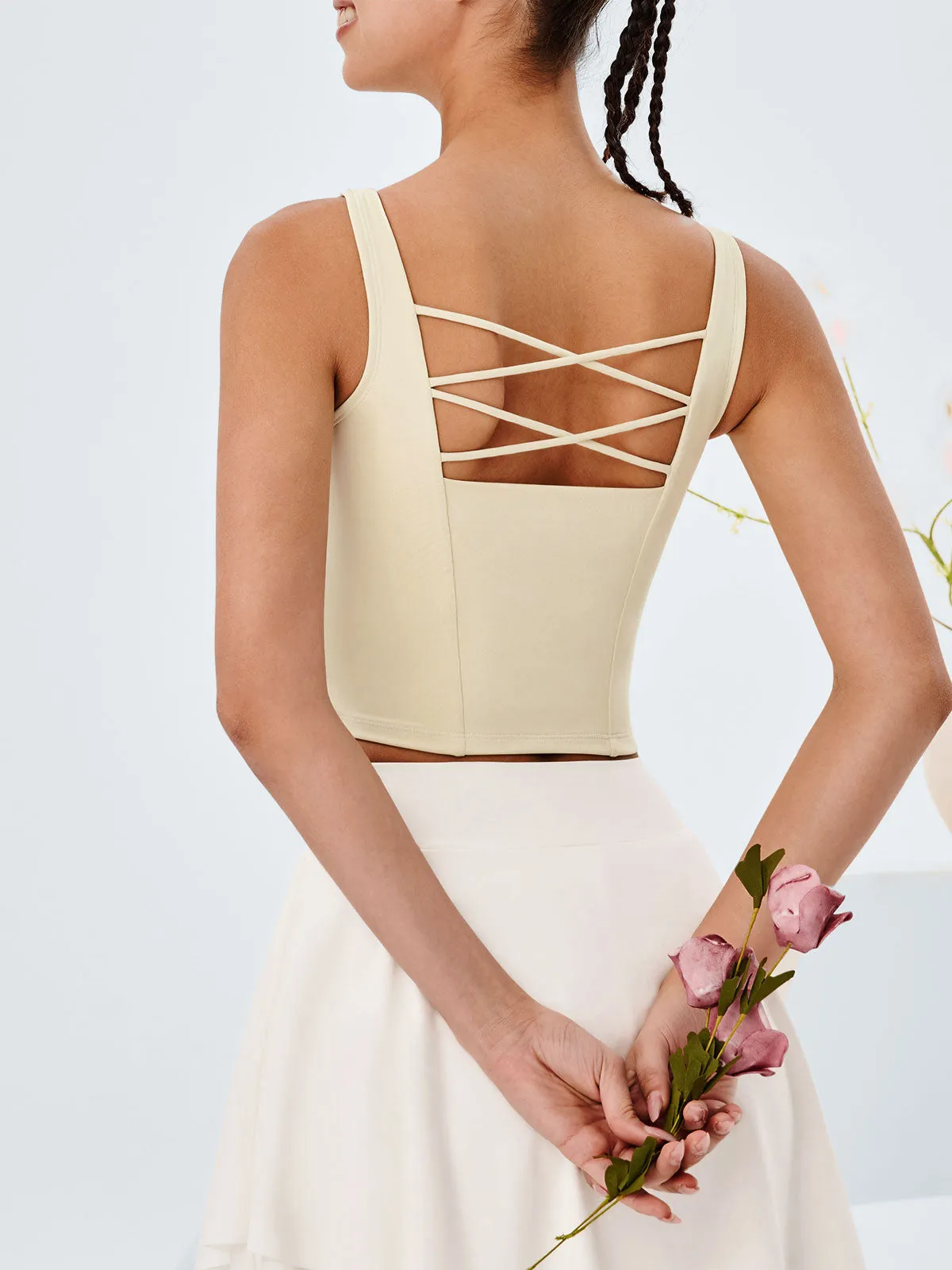 Cream X Cross Tank Top - Light Support sold by BERLOOK