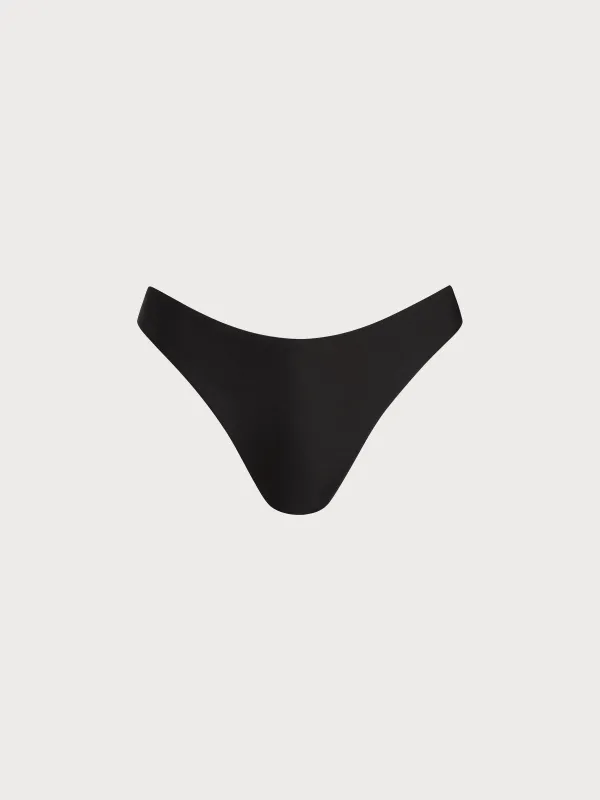 Black Solid Moderate Coverage Bikini Bottom sold by BERLOOK