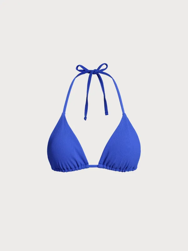Blue Solid Halter Triangle Bikini Top sold by BERLOOK