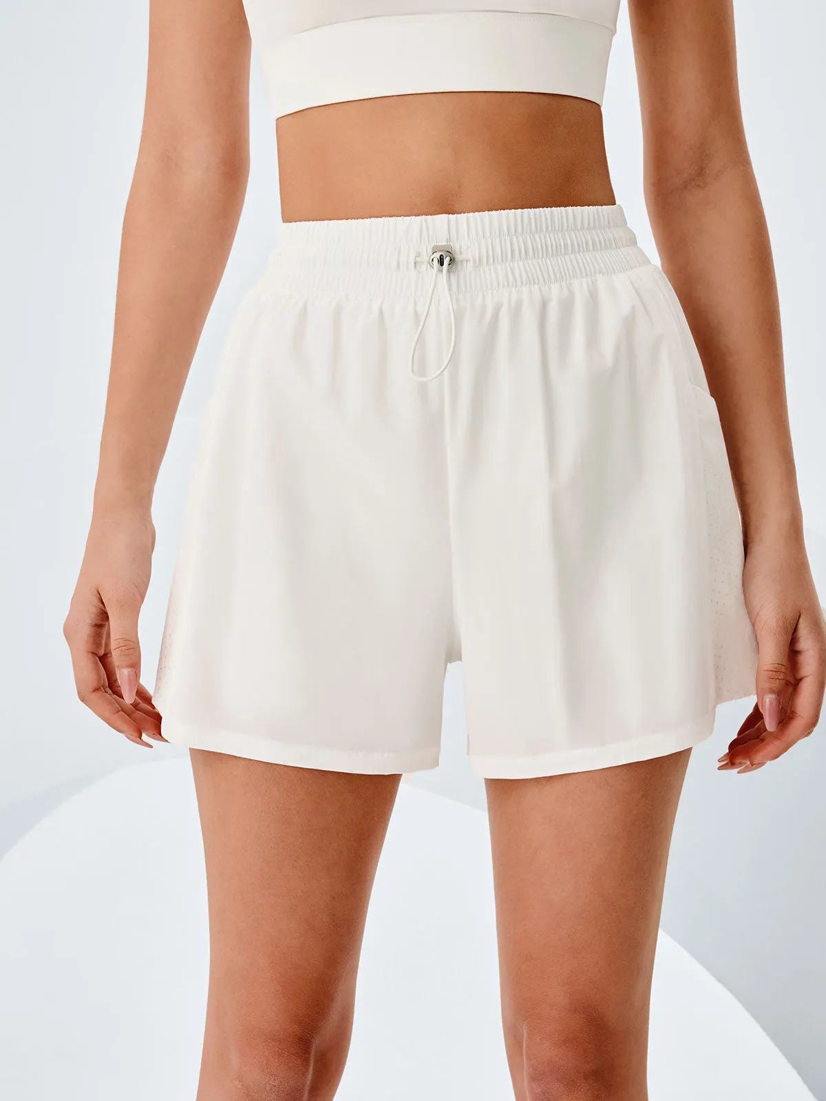 White Drawstring Breathable Pockets Shorts sold by BERLOOK product image thumbnail 3
