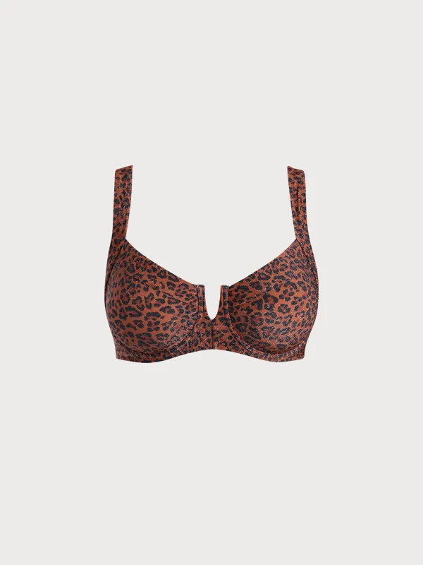 Leopard Print V Notch Plus Size Bikini Top sold by BERLOOK