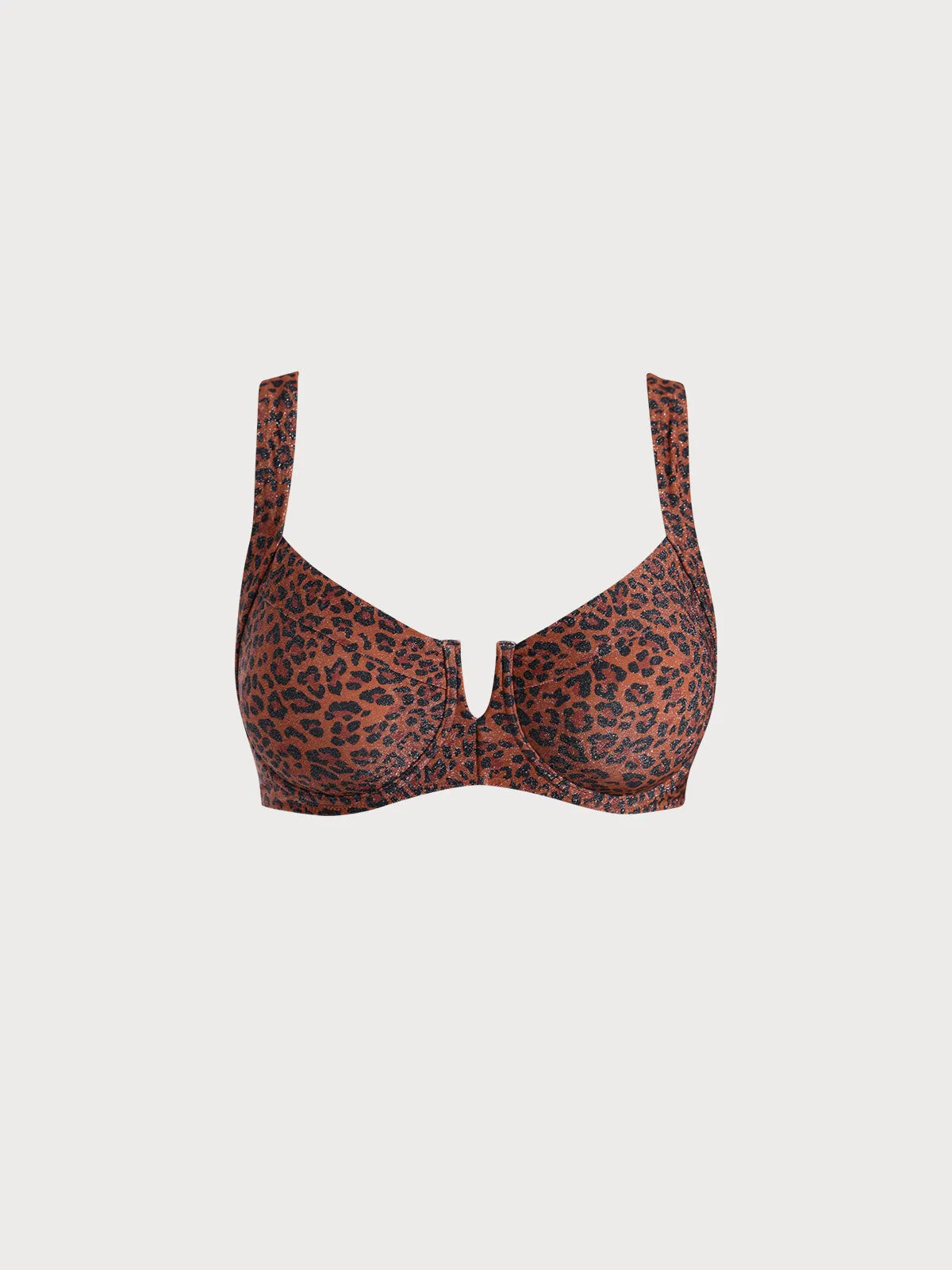 Leopard Print V Notch Plus Size Bikini Top sold by BERLOOK