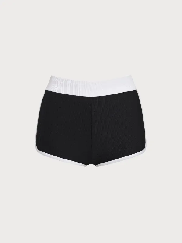 Black Contrast High-Waisted Surf Shorts sold by BERLOOK