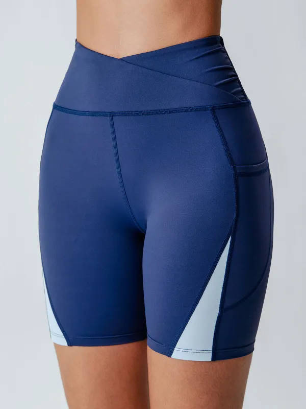 Navy Contrast Panel Sport Shorts sold by BERLOOK