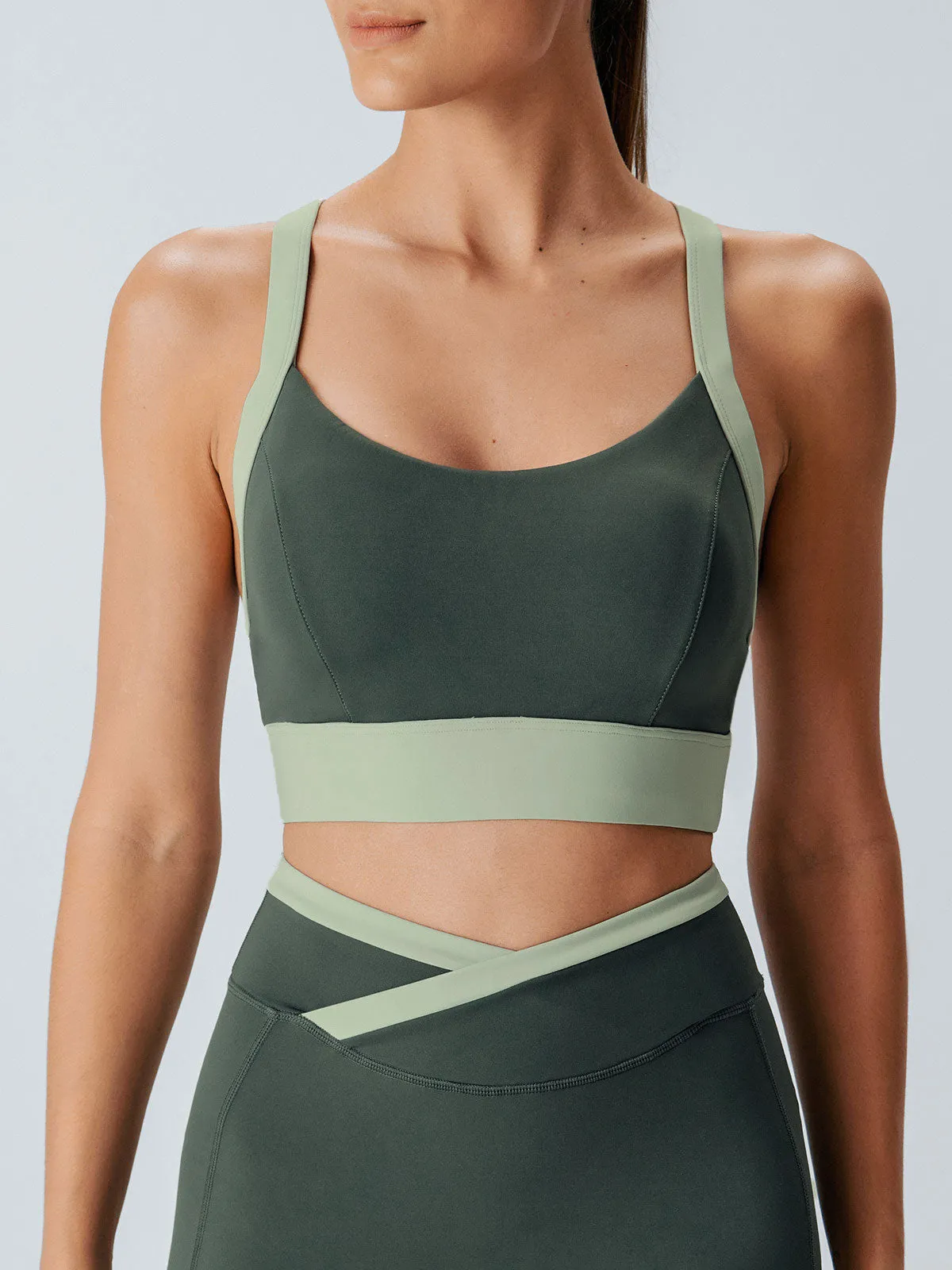 Dark Green Contrast U Neck Sports Bra sold by BERLOOK