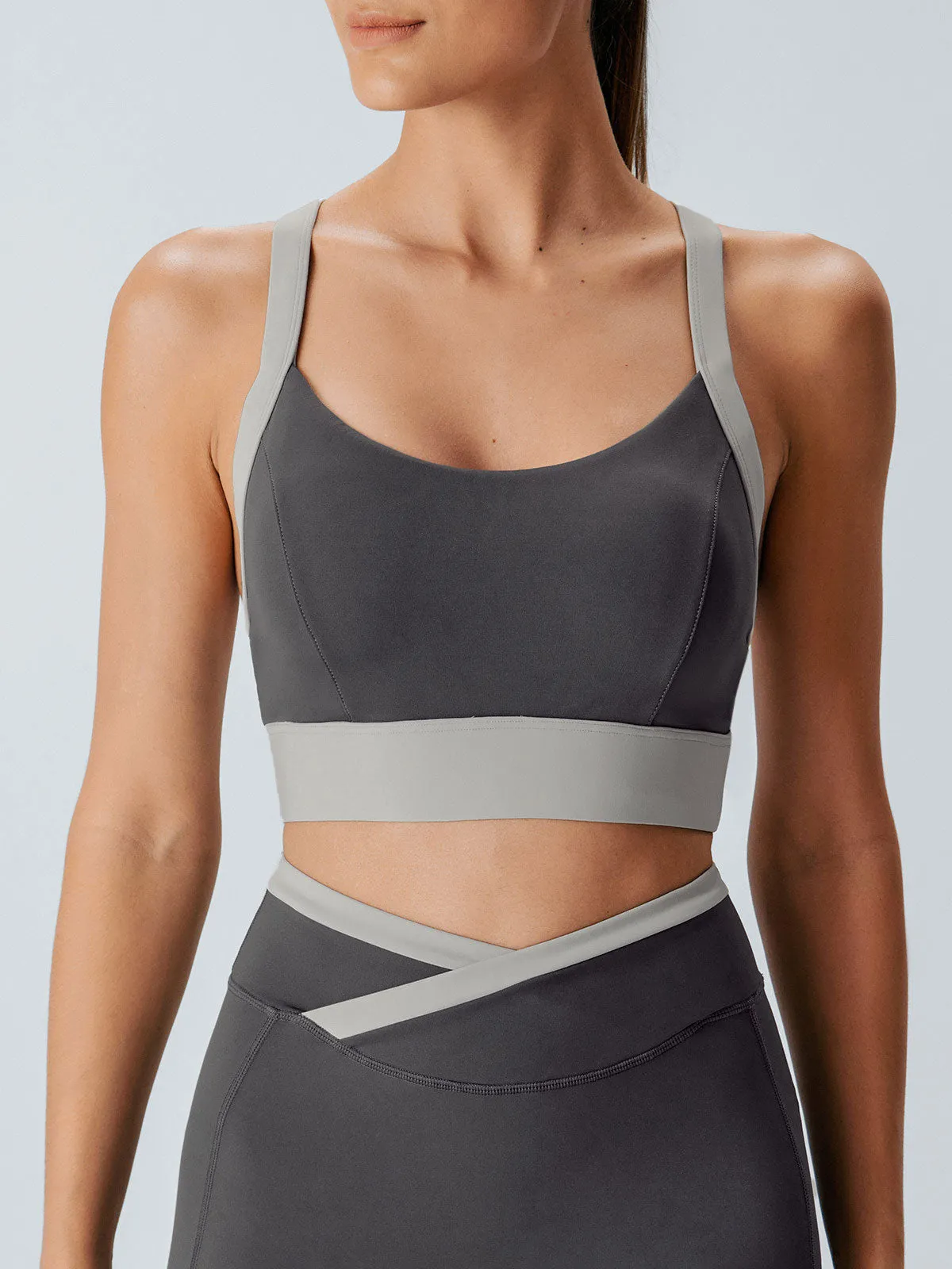 Grey Contrast U Neck Sports Bra sold by BERLOOK