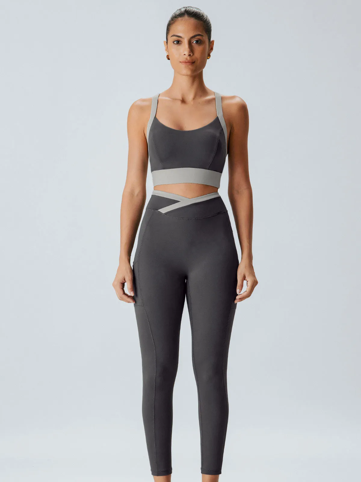Grey Contrast U Neck Sports Bra sold by BERLOOK product image thumbnail 4