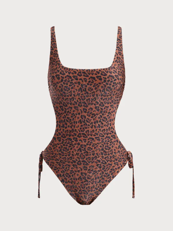 Leopard Print Cross One-Piece Swimsuit sold by BERLOOK