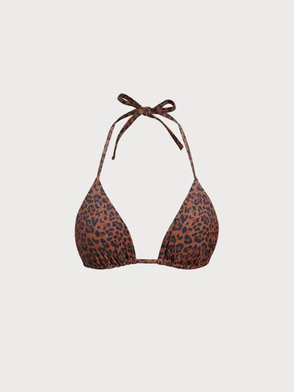 Leopard Print Halter Triangle Bikini Top sold by BERLOOK