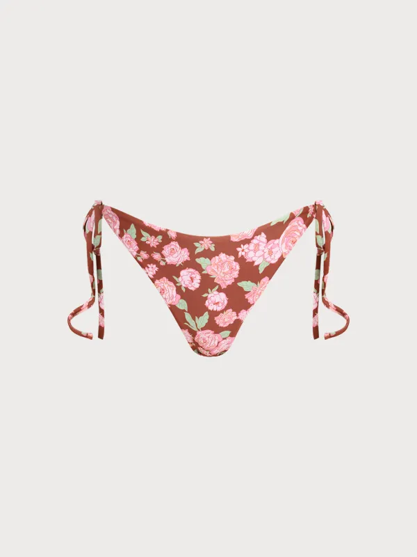 Brown Floral Reversible Tie Bikini Bottom sold by BERLOOK