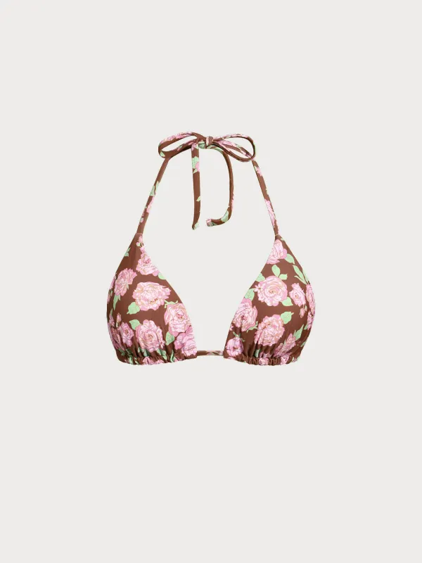 Brown Floral Reversible Bikini Top sold by BERLOOK