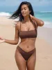 Dark Coffee Shimmer Bikini Top sold by BERLOOK