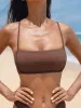 Dark Coffee Shimmer Bikini Top sold by BERLOOK