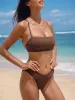 Dark Coffee Shimmer Bikini Top sold by BERLOOK
