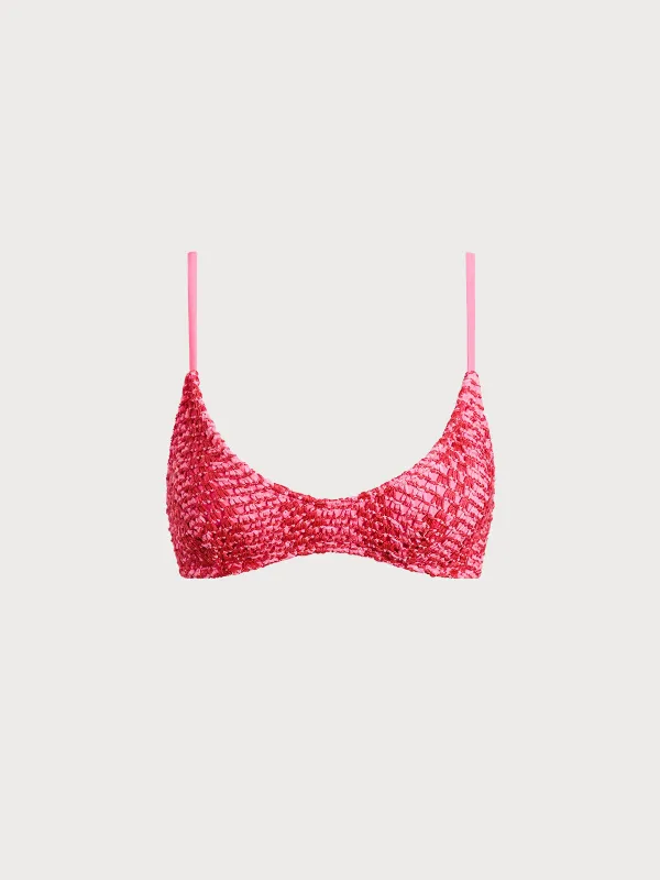 Red Striped Crochet Bikini Top sold by BERLOOK