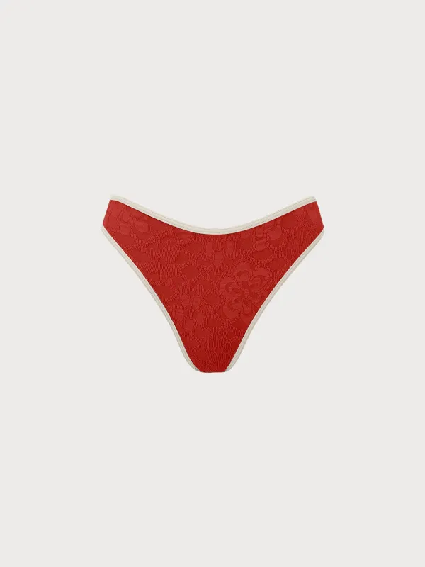 Brick Red Jacquard Bikini Bottom sold by BERLOOK