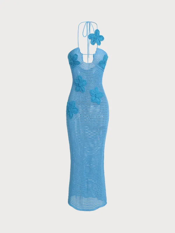 Blue Crocheted Flower Cover-up Dress sold by BERLOOK