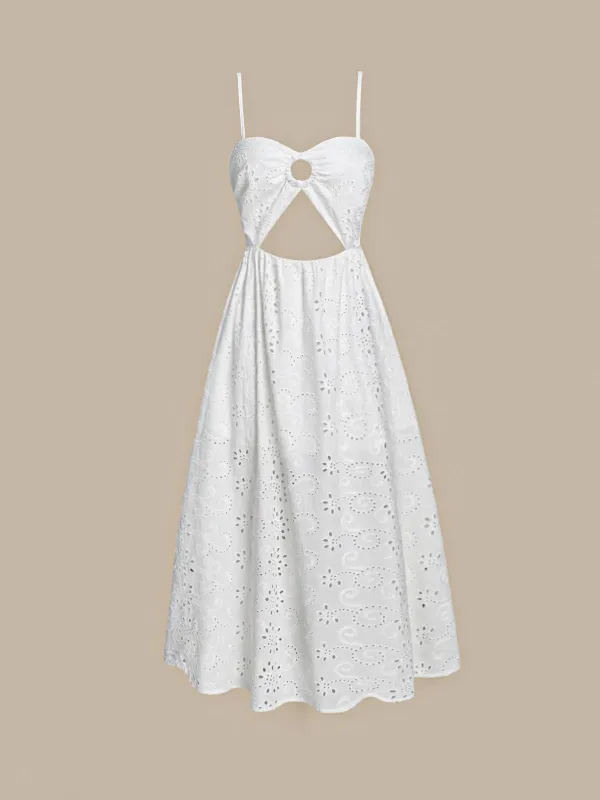 White Hollow Out Cotton Beach Dress sold by BERLOOK