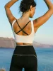 White Contrast Square Neck Sports Bra sold by BERLOOK