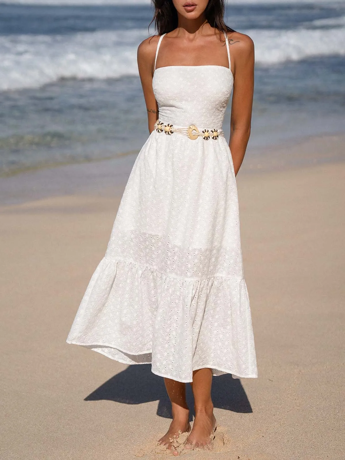 Cotton Backless Halter Beach Dress sold by BERLOOK