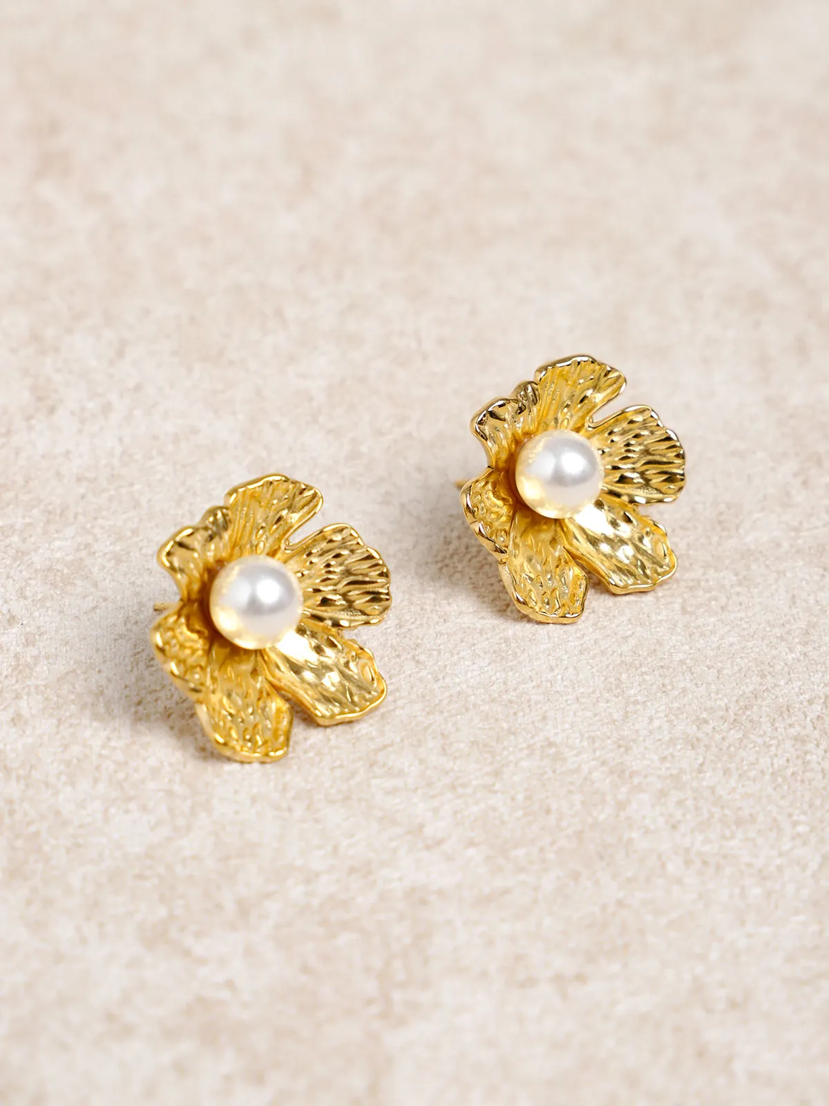 Golden Floral Pearl Earrings sold by BERLOOK