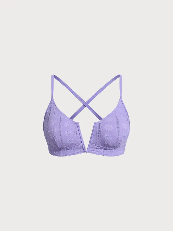 Purple Jacquard V Notch Plus Size Bikini Top sold by BERLOOK