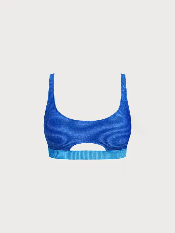Blue Contrast Cut Out Plus Size Bikini Top sold by BERLOOK